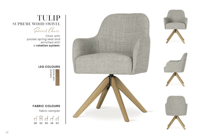 TULIP SUPREME WOOD étkezőszék | táskarugós forgó étkezőszék, választható szövet / natúr tölgy lábbal